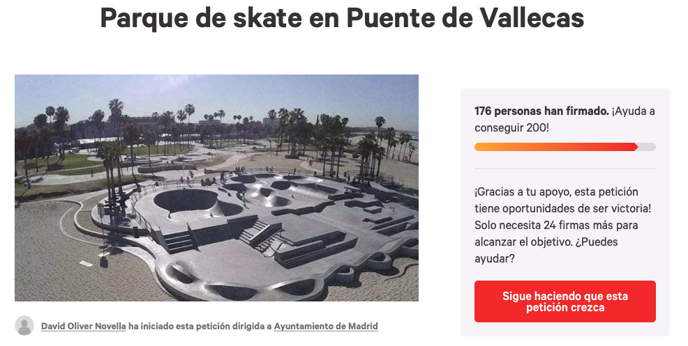 peticion skatepark vallecas